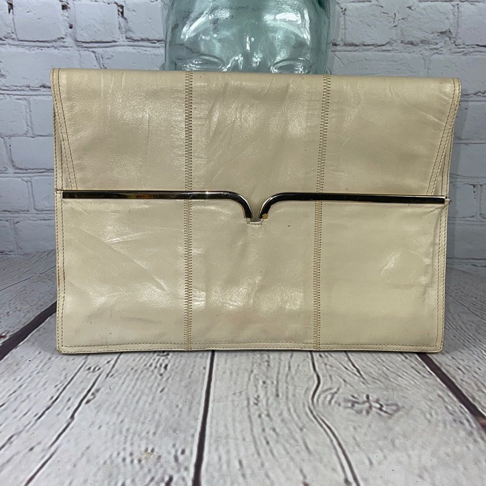 Bloomingdales Italy Vintage Handbag Leather Envelope Clutch Purse